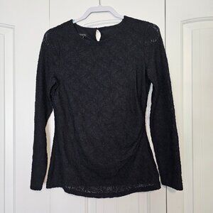 NWT‎ Women's Talbots Black Lace Side Ruched Top Long Sleeve Size S